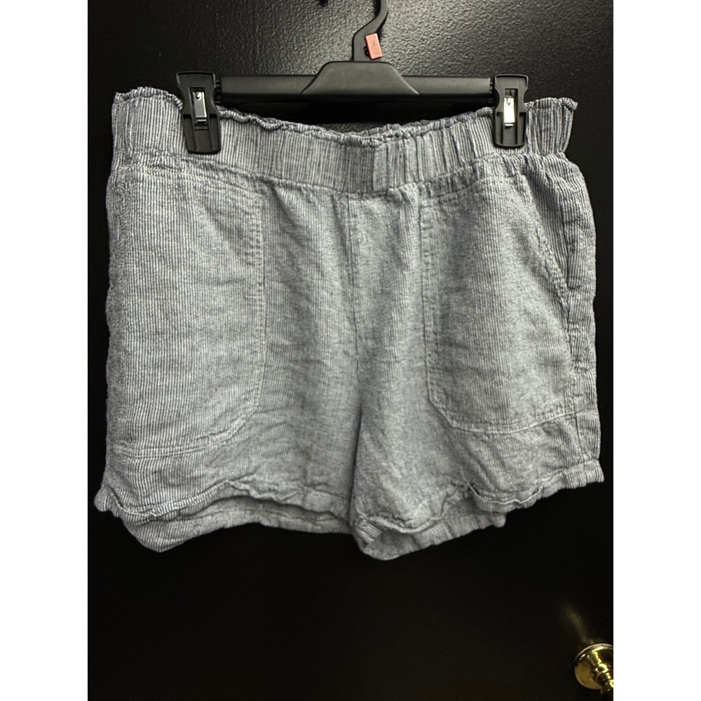 Briggs New York Womens XL Blue White Striped Linen Blend Pull On Shorts